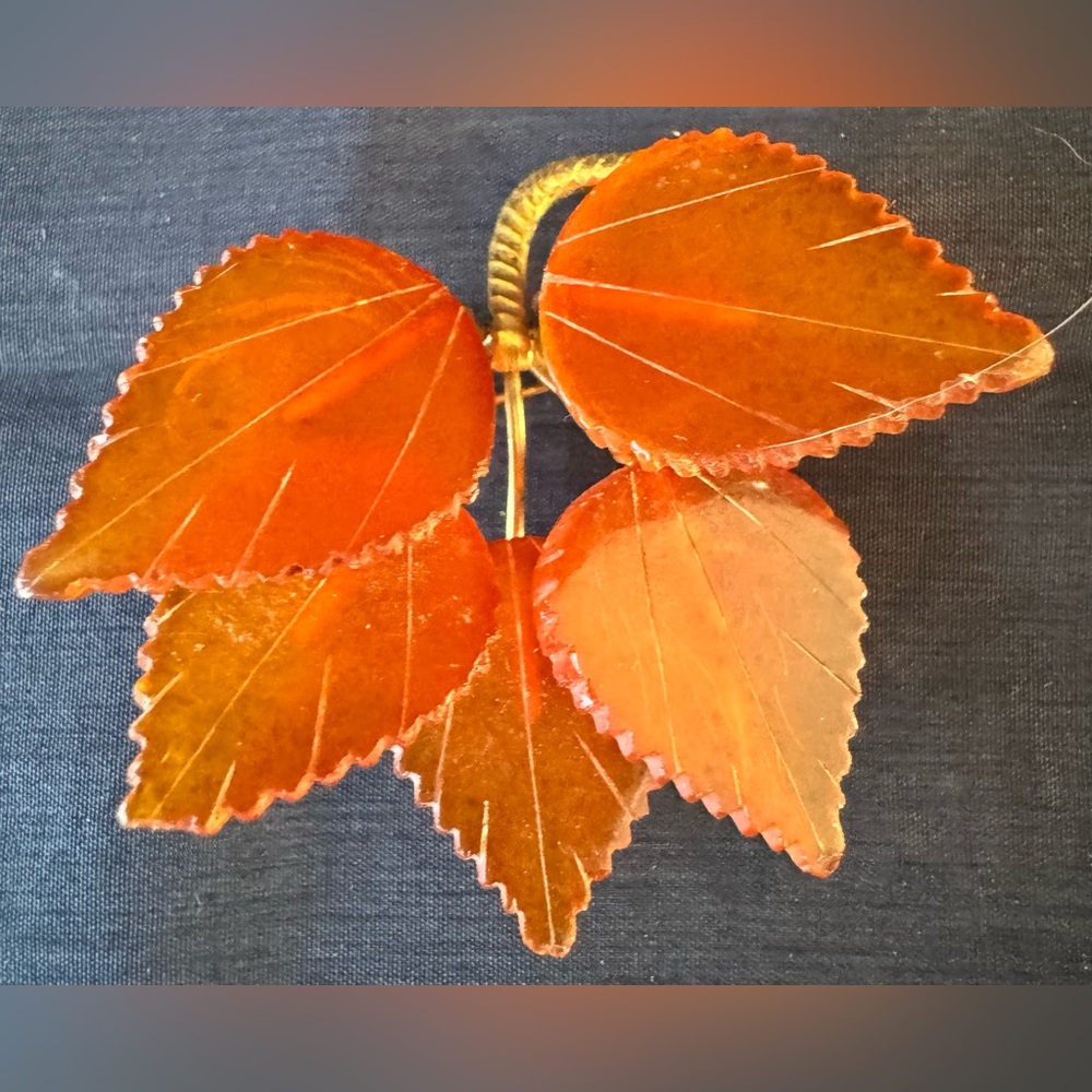 Vintage Russian Baltic Amber Autumn Leaves Brooch